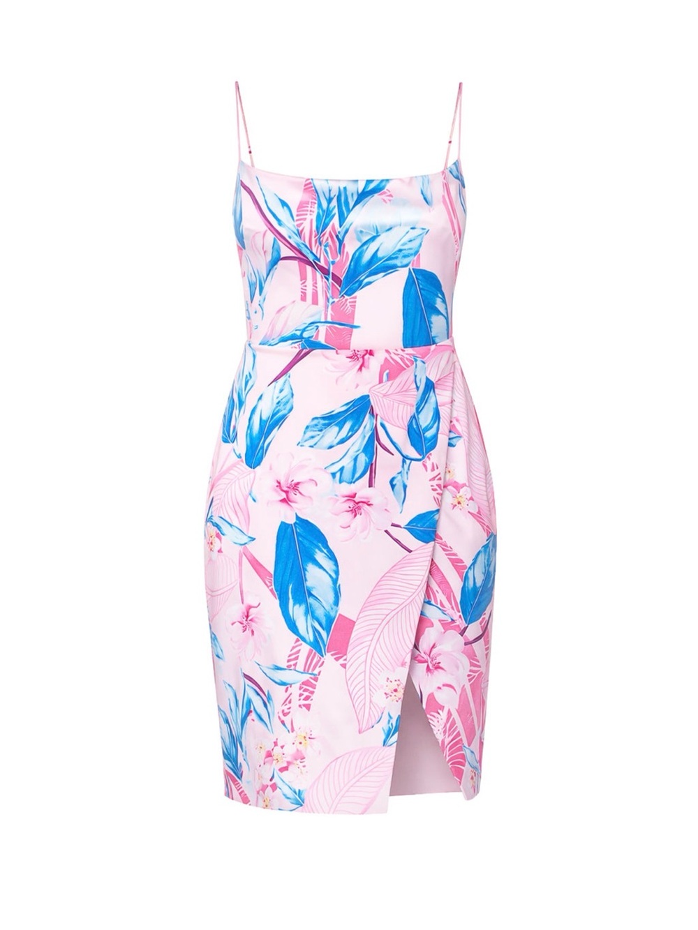 Boutique Pink Tropical Floral Mini Dress Slit Bodycon Vacation Chic 🌸✨